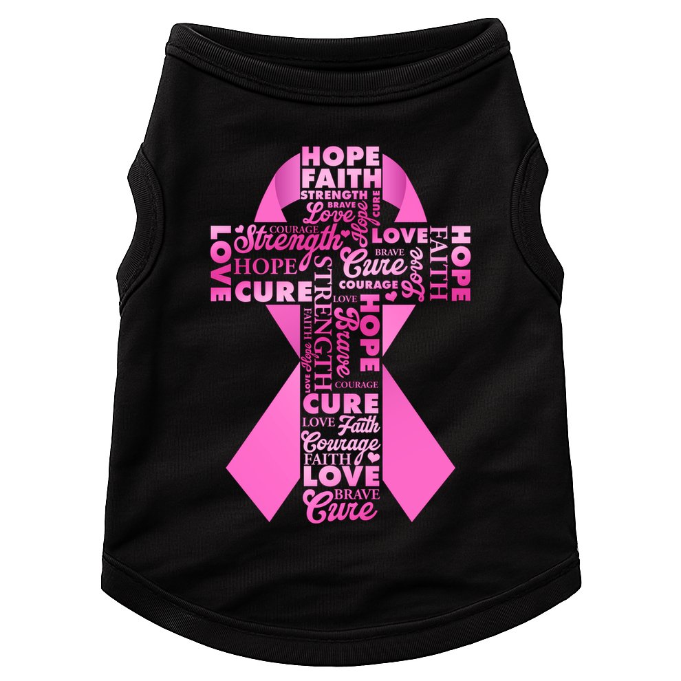 Breast Cancer Awareness Word Text Art Ribbon Cross Doggie Tank
