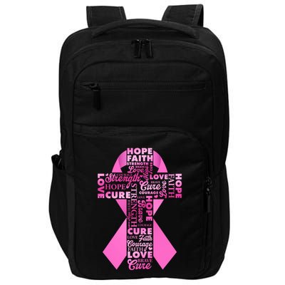 Breast Cancer Awareness Word Text Art Ribbon Cross Impact Tech Backpack