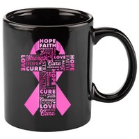 Breast Cancer Awareness Word Text Art Ribbon Cross 11oz C Handle Ceramic Mug