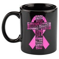 Breast Cancer Awareness Word Text Art Ribbon Cross 11oz C Handle Ceramic Mug