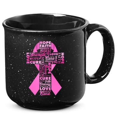 Breast Cancer Awareness Word Text Art Ribbon Cross 15oz Campfire Ceramic Mug