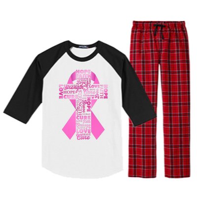 Breast Cancer Awareness Word Text Art Ribbon Cross Raglan Sleeve Pajama Set