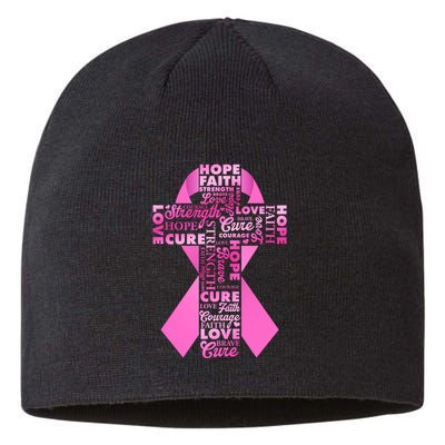 Breast Cancer Awareness Word Text Art Ribbon Cross Sustainable Beanie