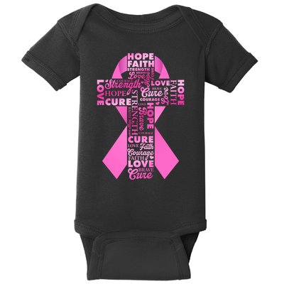 Breast Cancer Awareness Word Text Art Ribbon Cross Baby Bodysuit