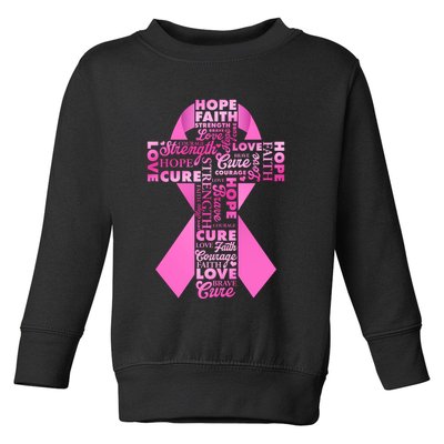 Breast Cancer Awareness Word Text Art Ribbon Cross Toddler Sweatshirt
