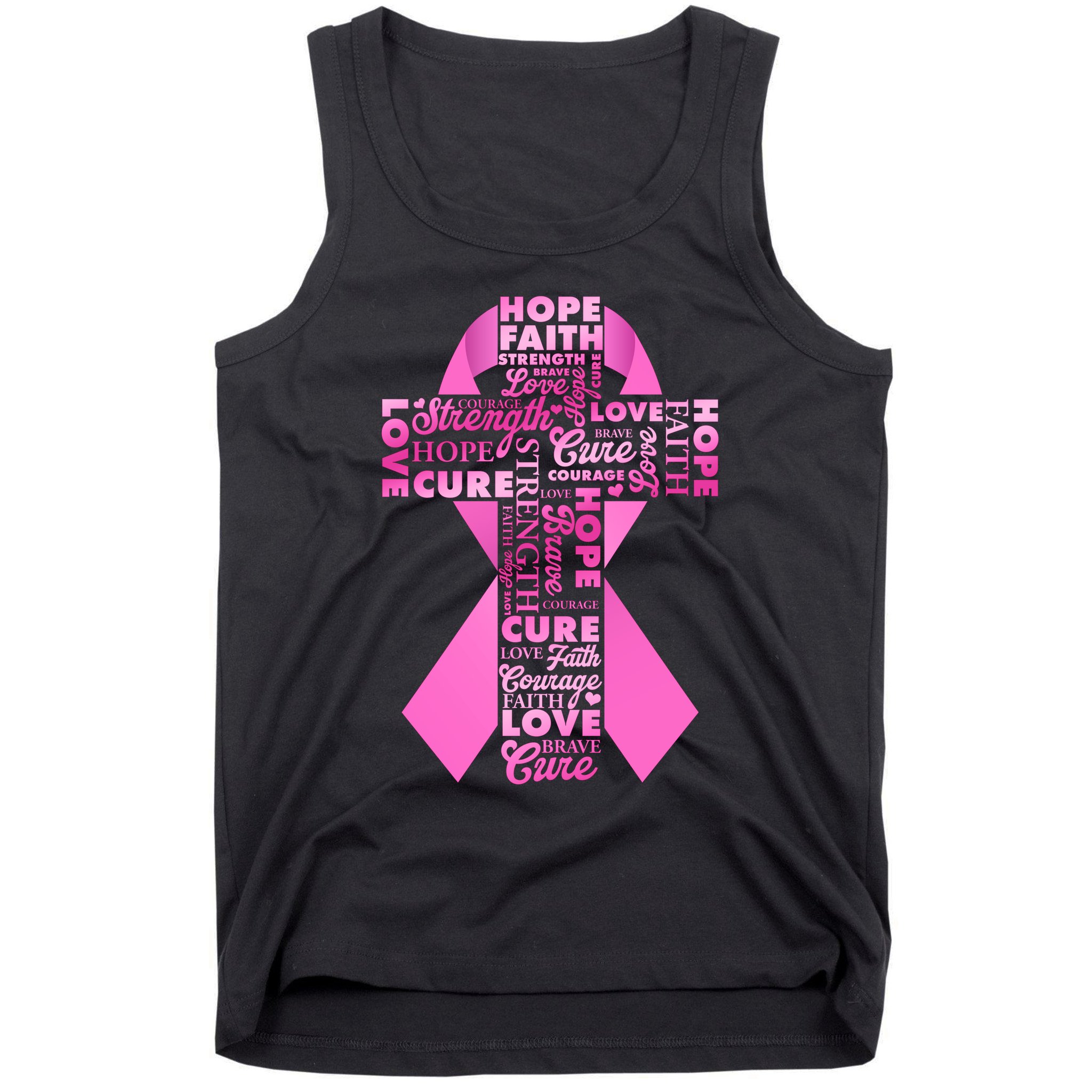 Breast Cancer Awareness Word Text Art Ribbon Cross Tank Top