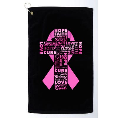 Breast Cancer Awareness Word Text Art Ribbon Cross Platinum Collection Golf Towel