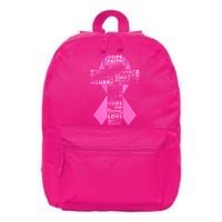 Breast Cancer Awareness Word Text Art Ribbon Cross 16 in Basic Backpack