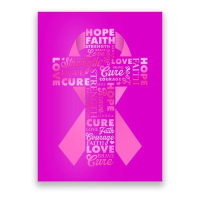 Breast Cancer Awareness Word Text Art Ribbon Cross Poster