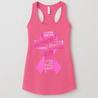 Breast Cancer Awareness Word Text Art Ribbon Cross Womens Tank Top