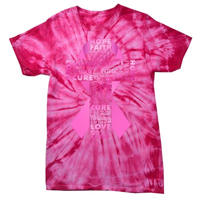 Breast Cancer Awareness Word Text Art Ribbon Cross Tie-Dye T-Shirt