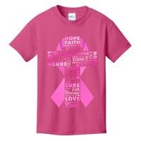 Breast Cancer Awareness Word Text Art Ribbon Cross Kids T-Shirt