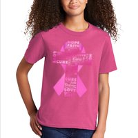 Breast Cancer Awareness Word Text Art Ribbon Cross Kids T-Shirt