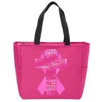 Breast Cancer Awareness Word Text Art Ribbon Cross Zip Tote Bag