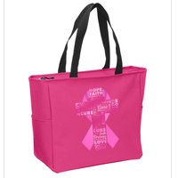 Breast Cancer Awareness Word Text Art Ribbon Cross Zip Tote Bag