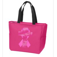 Breast Cancer Awareness Word Text Art Ribbon Cross Zip Tote Bag