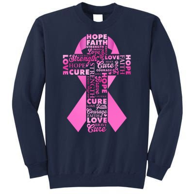 Breast Cancer Awareness Word Text Art Ribbon Cross Tall Sweatshirt