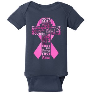 Breast Cancer Awareness Word Text Art Ribbon Cross Baby Bodysuit