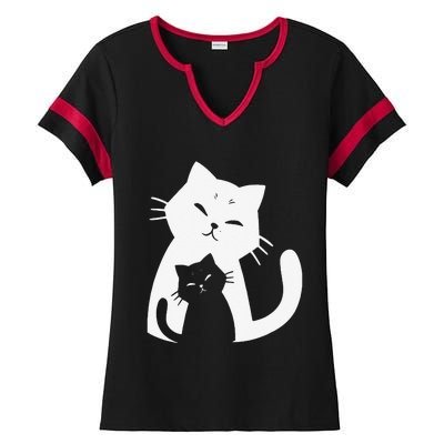 Black Cat And White Cat Ladies Halftime Notch Neck Tee