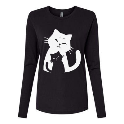 Black Cat And White Cat Womens Cotton Relaxed Long Sleeve T-Shirt