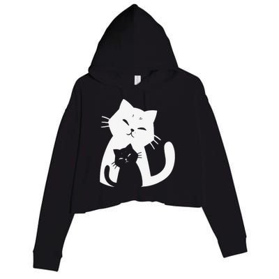 Black Cat And White Cat Crop Fleece Hoodie