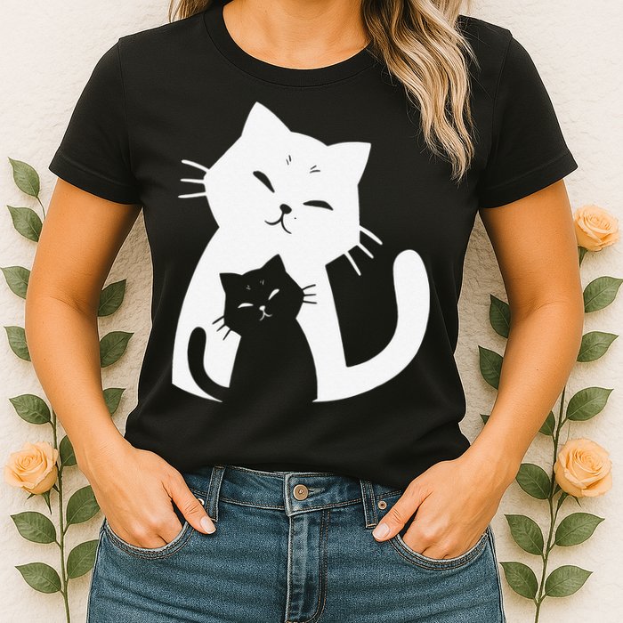 Black Cat And White Cat Womens T-Shirt