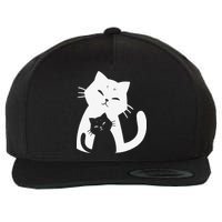 Black Cat And White Cat Wool Snapback Cap