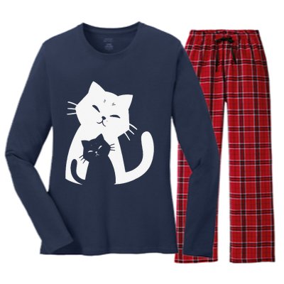 Black Cat And White Cat Women's Long Sleeve Flannel Pajama Set 