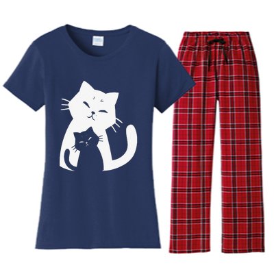 Black Cat And White Cat Women's Flannel Pajama Set