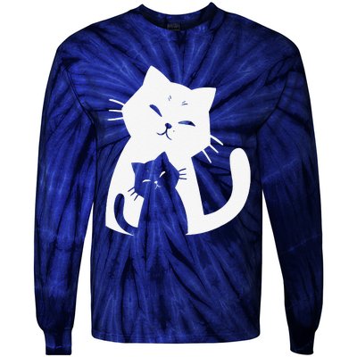 Black Cat And White Cat Tie-Dye Long Sleeve Shirt