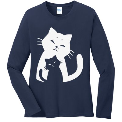 Black Cat And White Cat Ladies Long Sleeve Shirt