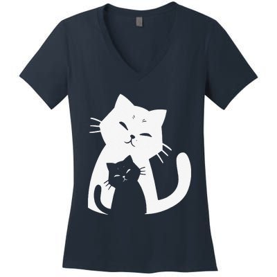 Black Cat And White Cat Women's V-Neck T-Shirt