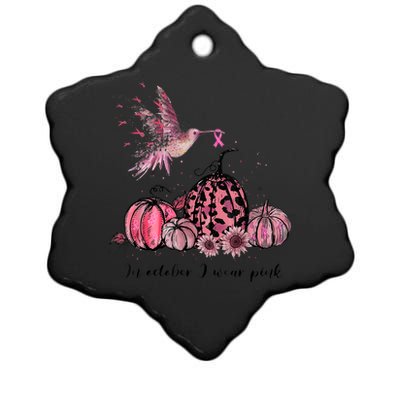 Breast Cancer Awareness In October We Wear Pink Hummingbird Ceramic Star Ornament