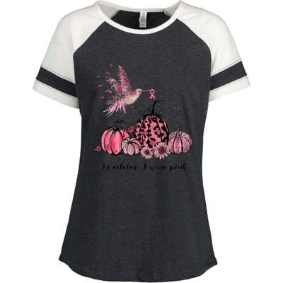 Breast Cancer Awareness In October We Wear Pink Hummingbird Enza Ladies Jersey Colorblock Tee