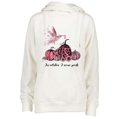 Breast Cancer Awareness In October We Wear Pink Hummingbird Womens Funnel Neck Pullover Hood