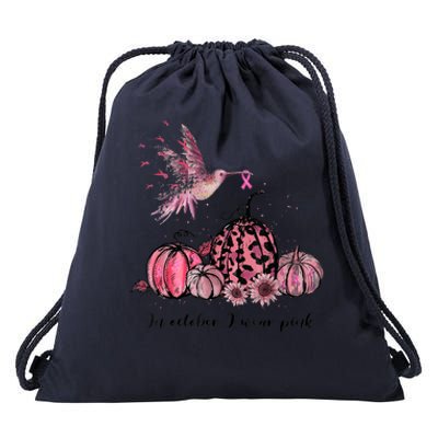 Breast Cancer Awareness In October We Wear Pink Hummingbird Drawstring Bag