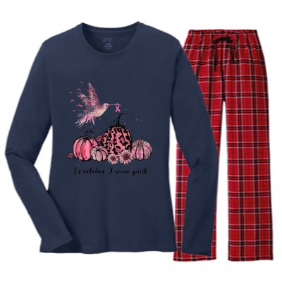 Breast Cancer Awareness In October We Wear Pink Hummingbird Women's Long Sleeve Flannel Pajama Set 