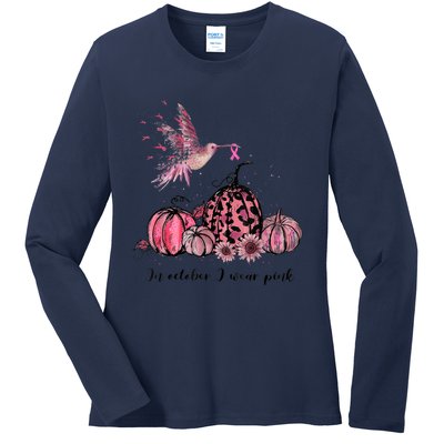 Breast Cancer Awareness In October We Wear Pink Hummingbird Ladies Long Sleeve Shirt