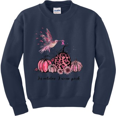 Breast Cancer Awareness In October We Wear Pink Hummingbird Kids Sweatshirt