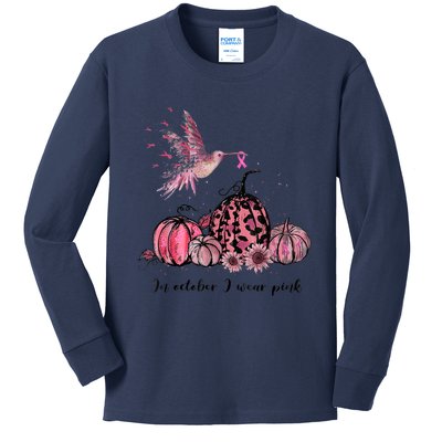 Breast Cancer Awareness In October We Wear Pink Hummingbird Kids Long Sleeve Shirt