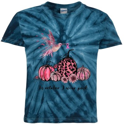 Breast Cancer Awareness In October We Wear Pink Hummingbird Kids Tie-Dye T-Shirt