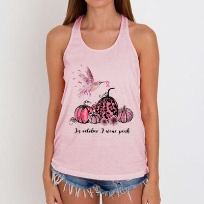 Breast Cancer Awareness In October We Wear Pink Hummingbird Women's Knotted Racerback Tank