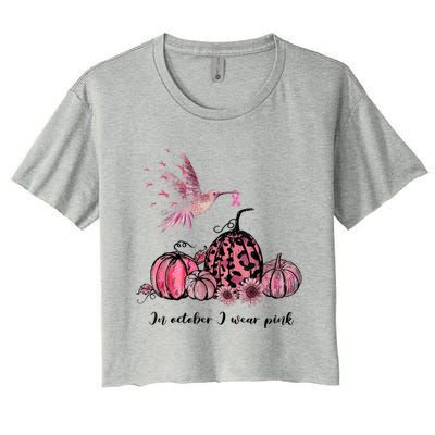 Breast Cancer Awareness In October We Wear Pink Hummingbird Women's Crop Top Tee