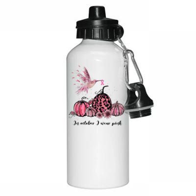 Breast Cancer Awareness In October We Wear Pink Hummingbird Aluminum Water Bottle