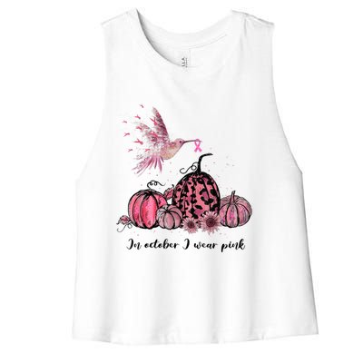 Breast Cancer Awareness In October We Wear Pink Hummingbird Women's Racerback Cropped Tank