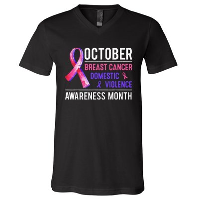 Breast Cancer Awareness & Domestic Violence Awareness Month V-Neck T-Shirt