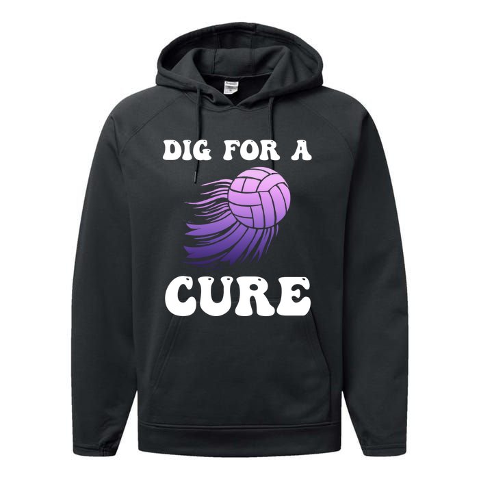 Breast Cancer Awareness Dig For A Cure Volleyball Gift Performance Fleece Hoodie