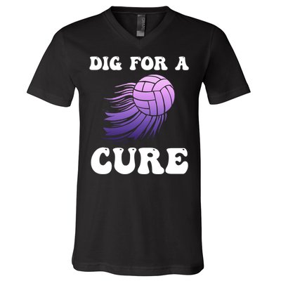 Breast Cancer Awareness Dig For A Cure Volleyball Gift V-Neck T-Shirt