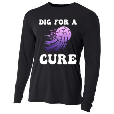 Breast Cancer Awareness Dig For A Cure Volleyball Gift Cooling Performance Long Sleeve Crew