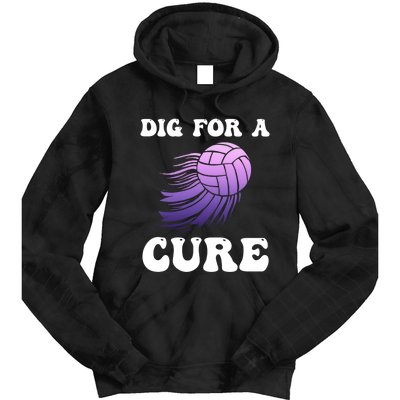 Breast Cancer Awareness Dig For A Cure Volleyball Gift Tie Dye Hoodie